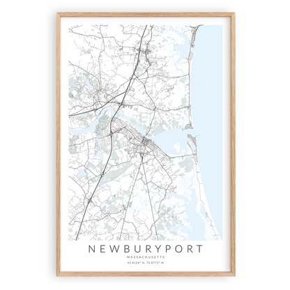 newburyport massachusetts map print decor wood frame