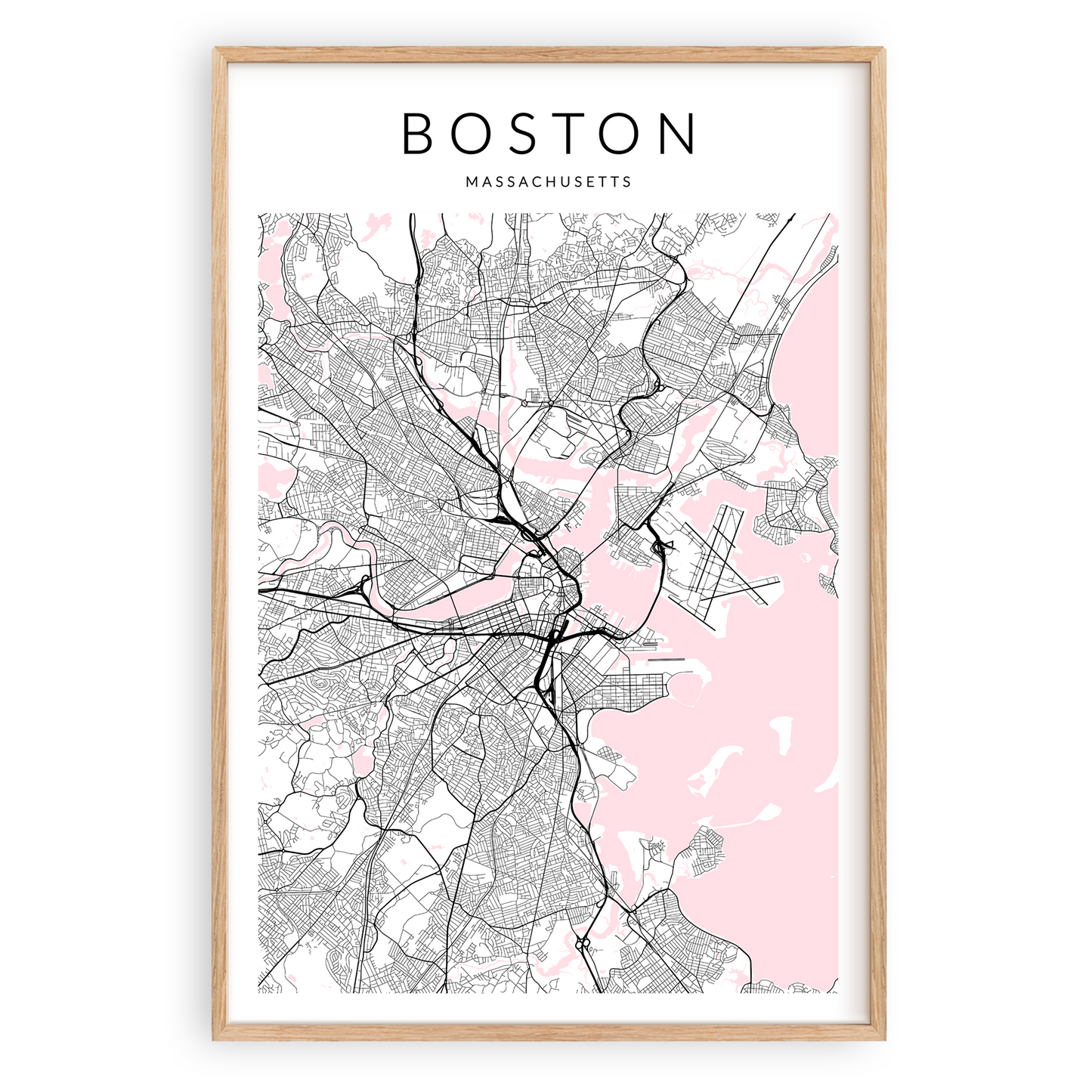 boston map print wood frame decor