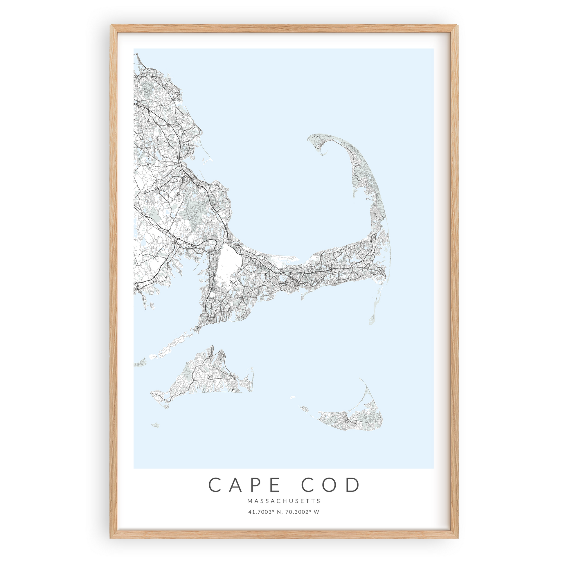 cape cod map print wood frame