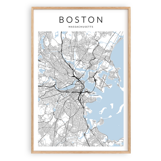 boston map in wood frame