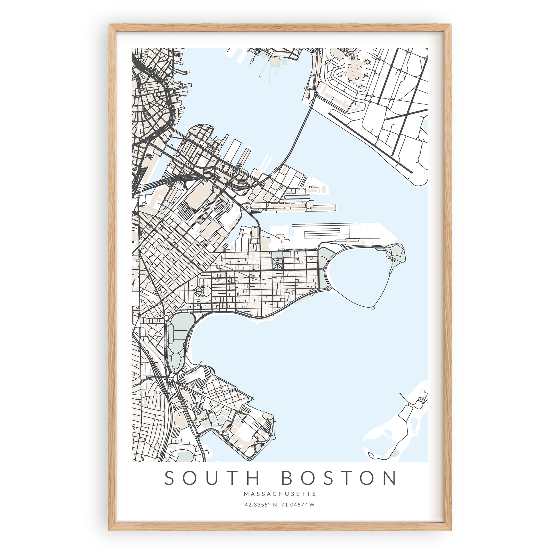 south boston massachusetts map print wood frame