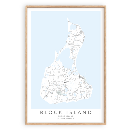 block island map print wood frame