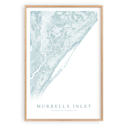 murrells inlet south carolina map print in wood frame