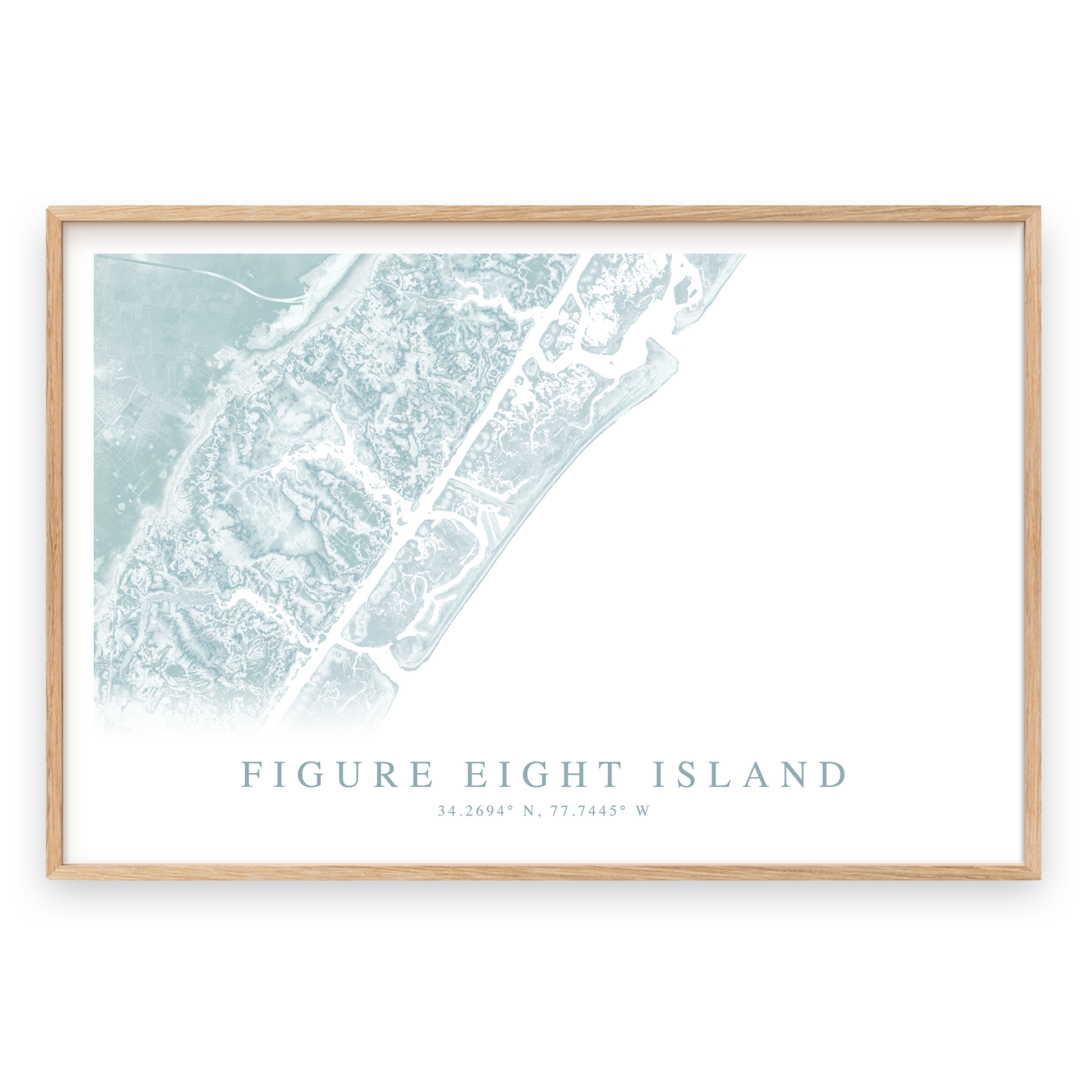 figure eight island north carolina map print in wood frame