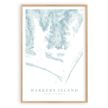 harkers island north carolina map print in wood frame