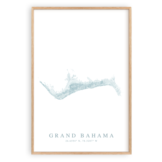 grand bahama map print in wood frame