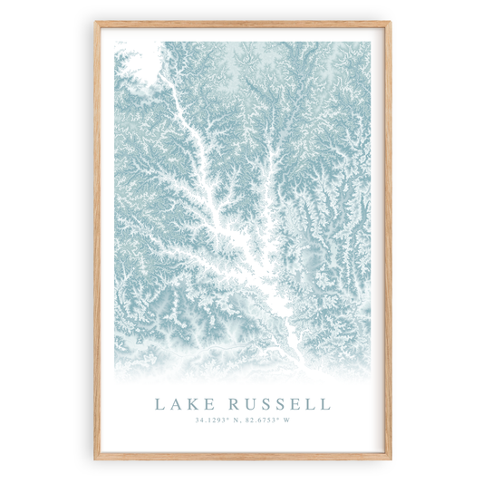 lake russell map print in wood frame