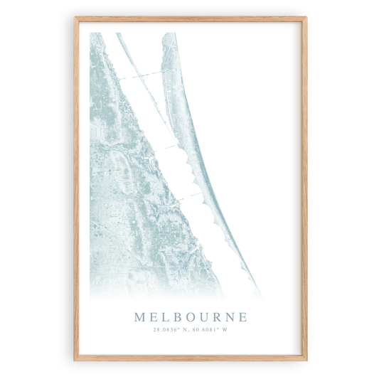 melbourne florida map print in wood frame