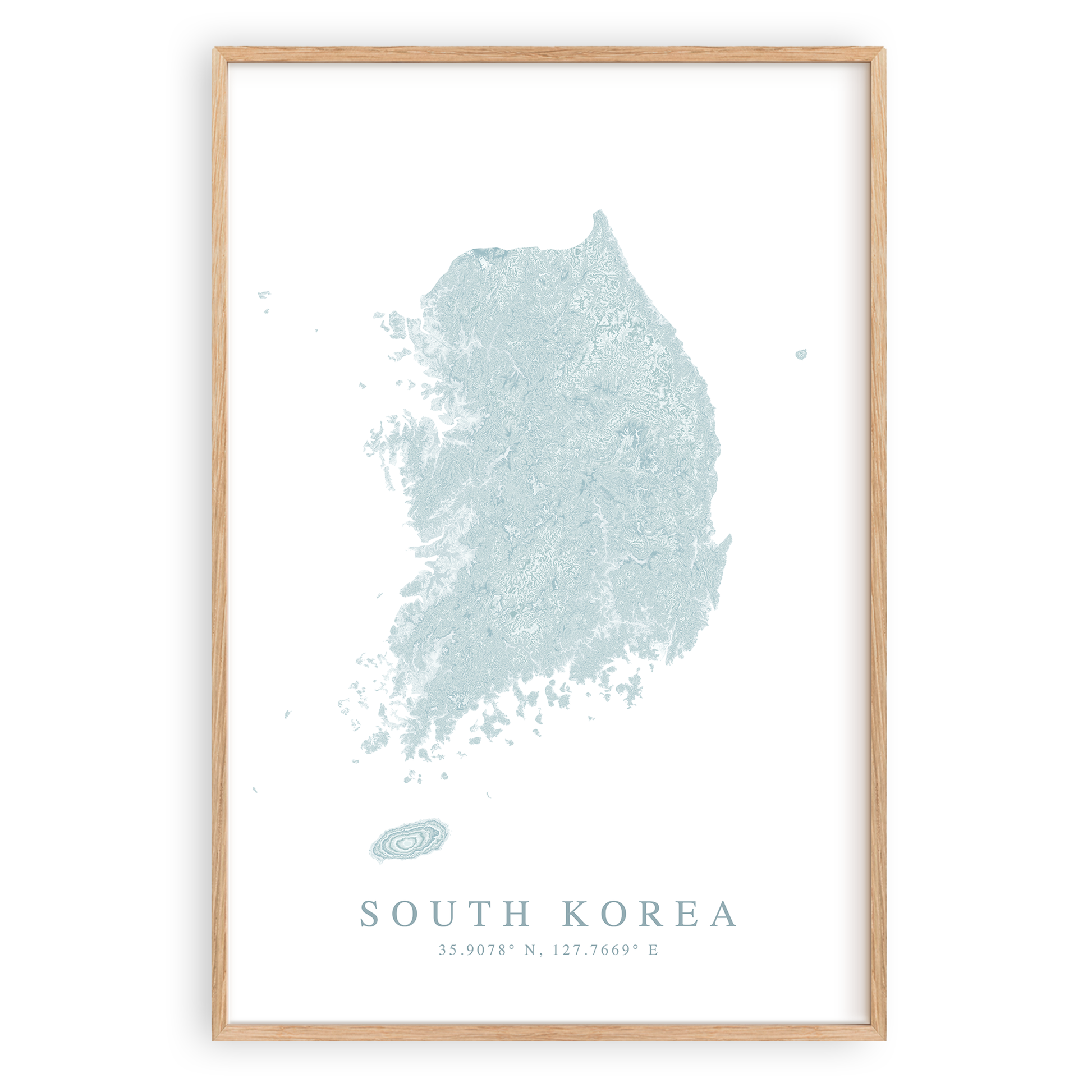 south korea map print in wood frame