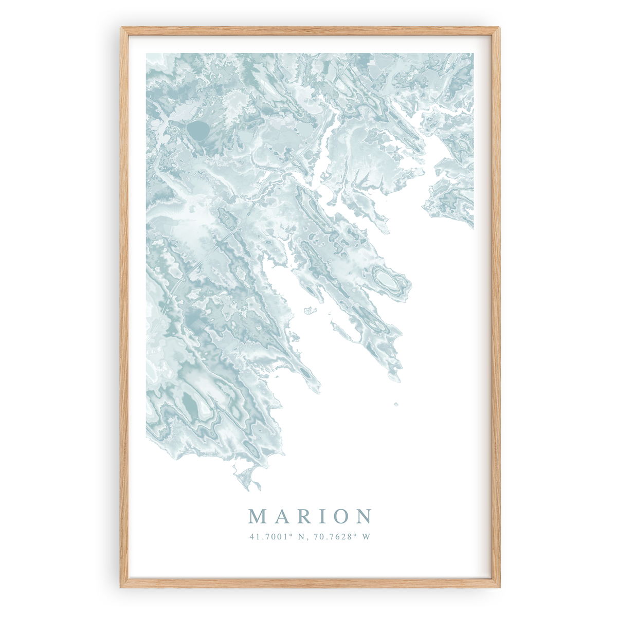 marion massachusetts map print in wood frame