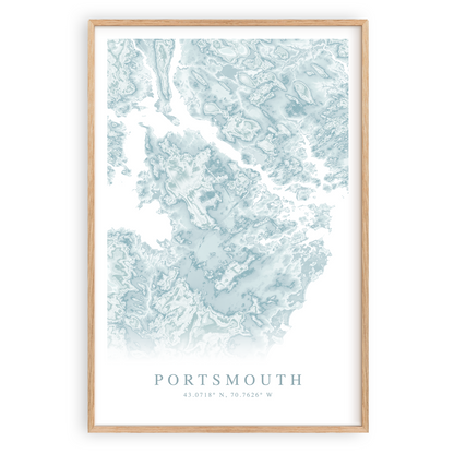 portsmouth new hampshire map print in wood frame