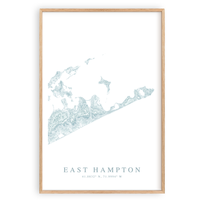 east hampton new york map print in wood frame