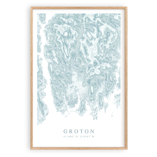 groton connecticut map print in wood frame