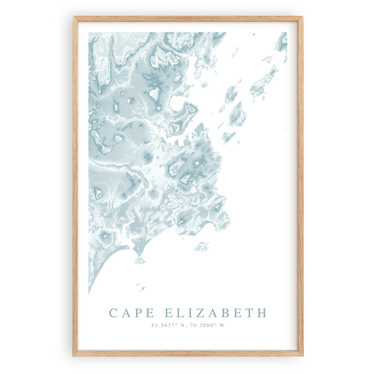cape elizabeth maine map print in wood frame