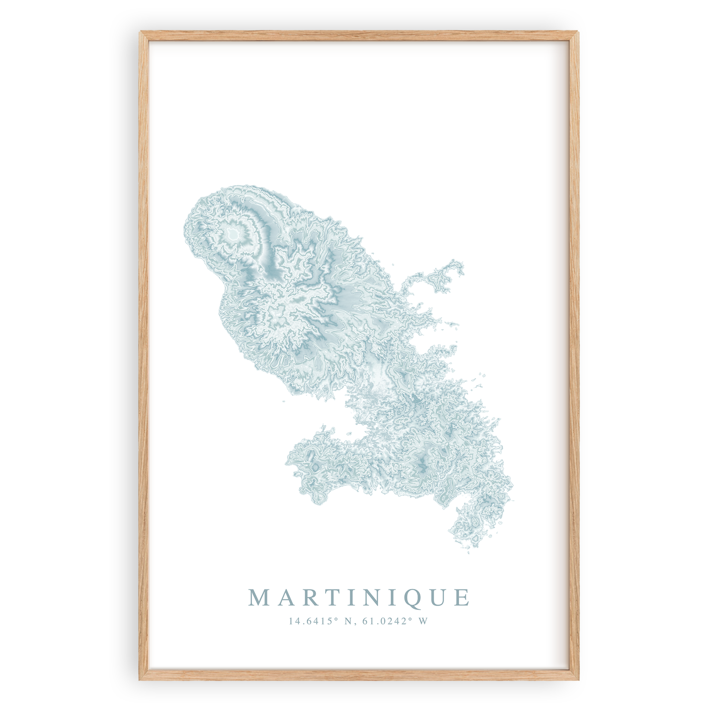 martinique map print in wood frame