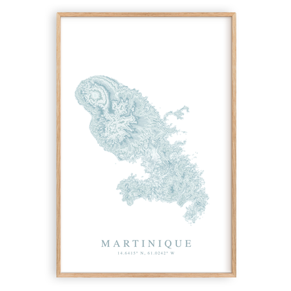 martinique map print in wood frame