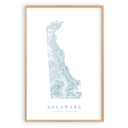 delaware state map poster in wood frame