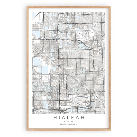 hialeah florida map print in wood frame
