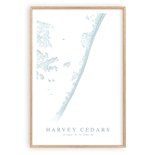 harvey cedars new jersey map print in wood frame
