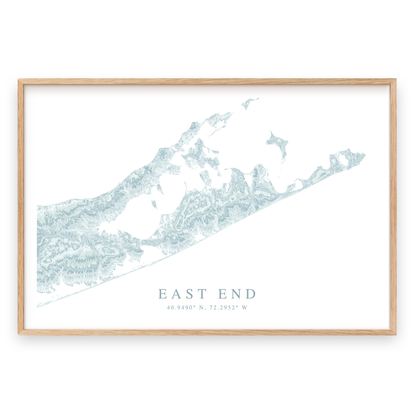 east end long island map print in wood frame