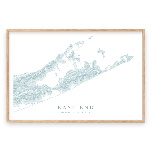 east end long island map print in wood frame