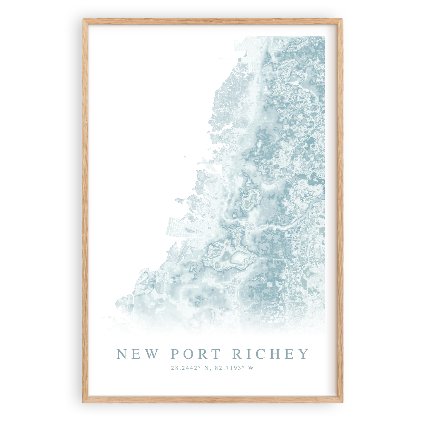 new port richey florida map print in wood frame