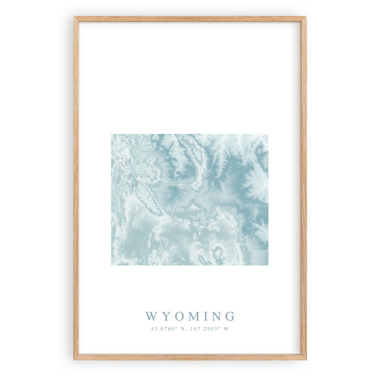 wyoming state map poster in wood frame