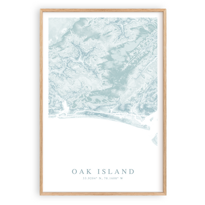 oak island north carolina map print in wood frame