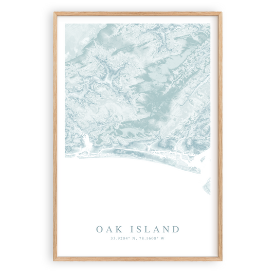 oak island north carolina map print in wood frame