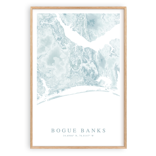 bogue banks north carolina map print in wood frame