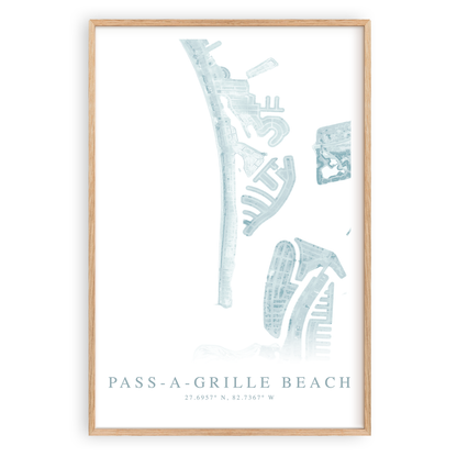 pass a grille beach florida map print in wood frame