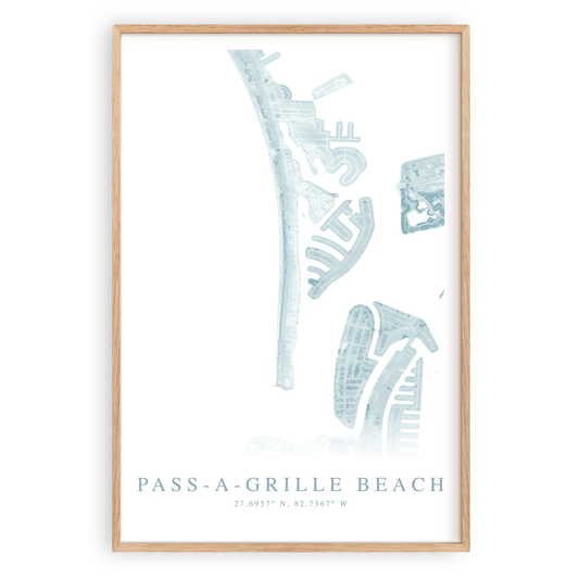 pass a grille beach florida map print in wood frame