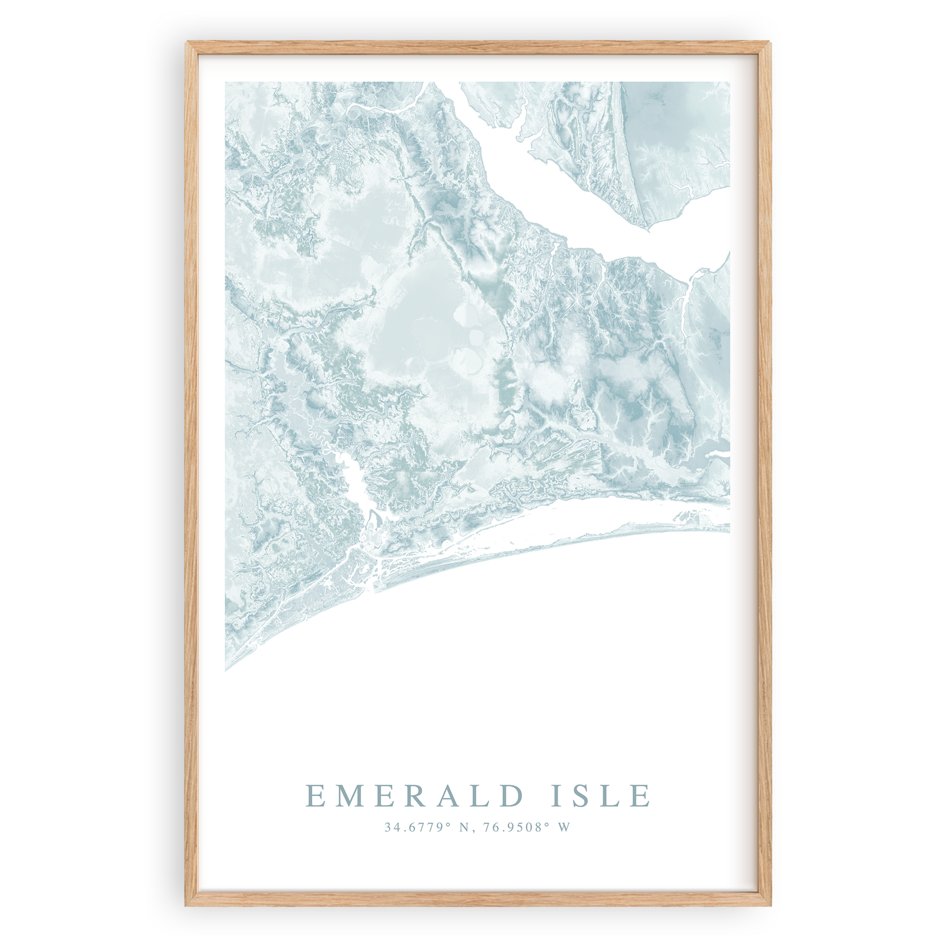 emerald isle north carolina map print in wood frame