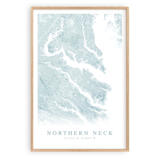 northern neck virginia map print in wood frame