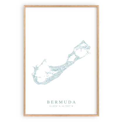 bermuda map print in wood frame