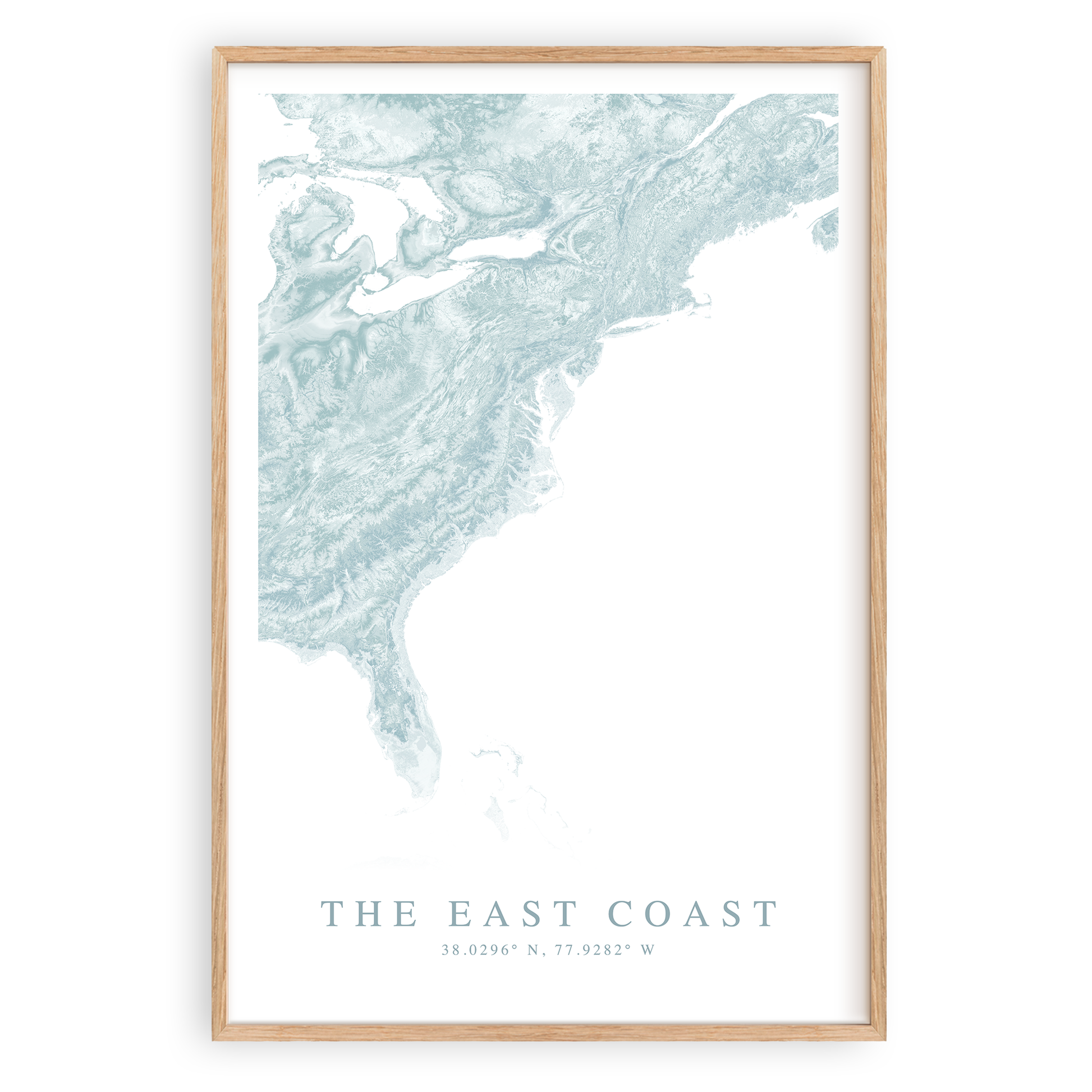 east coast usa map print in wood frame