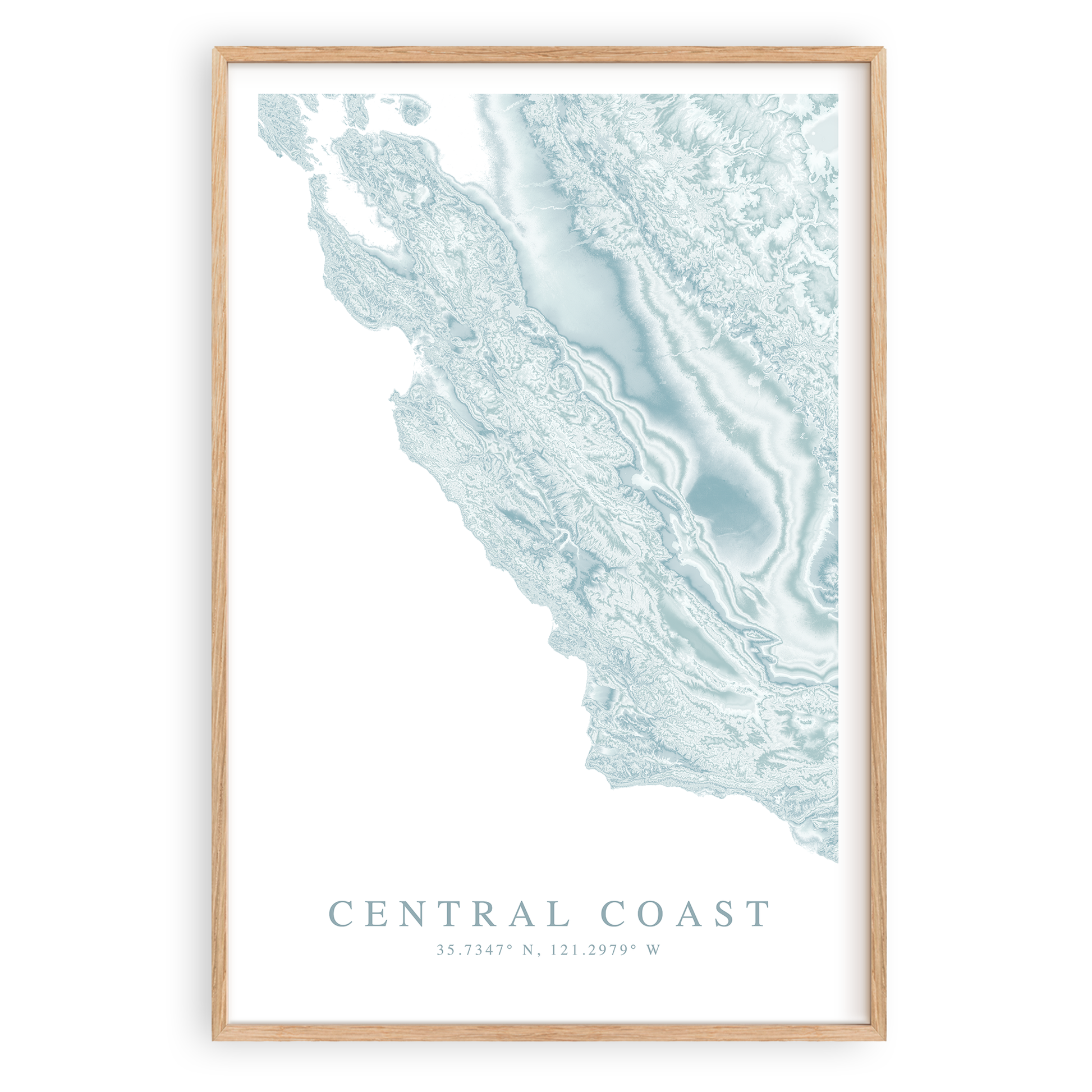 central coast california map print in wood frame