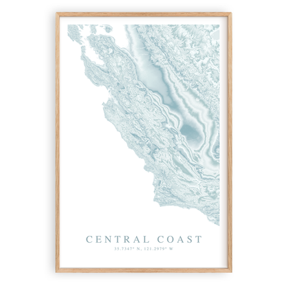 central coast california map print in wood frame