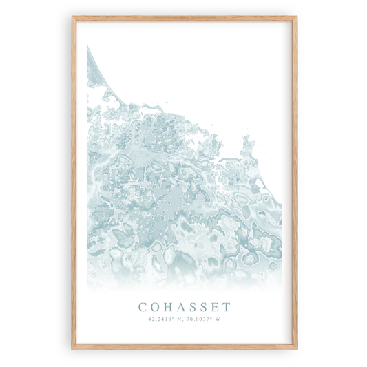 cohasset massachusetts map print in wood frame