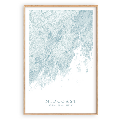 midcoast maine map poster in wood frame