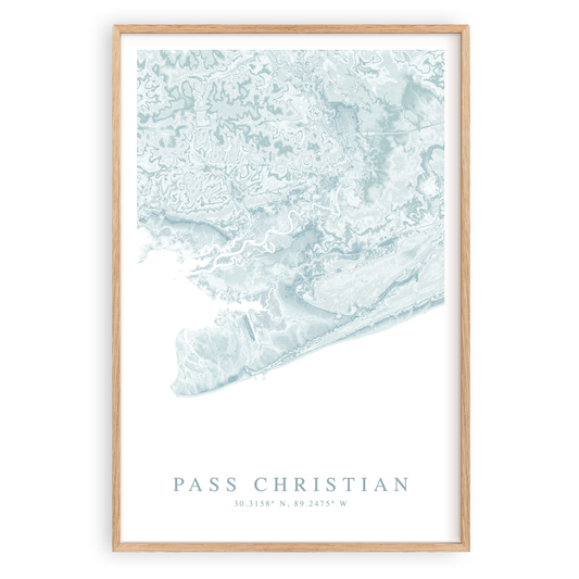 pass christian mississippi map print in wood frame