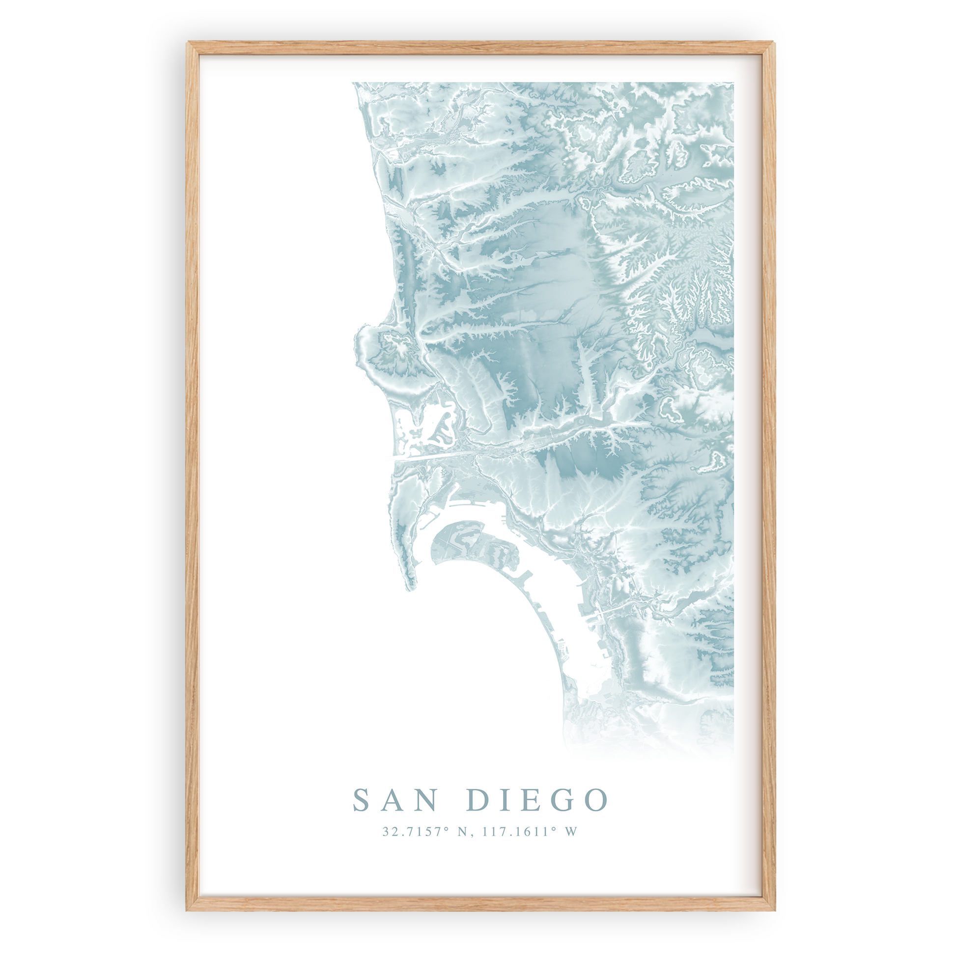 san diego california map print in wood frame