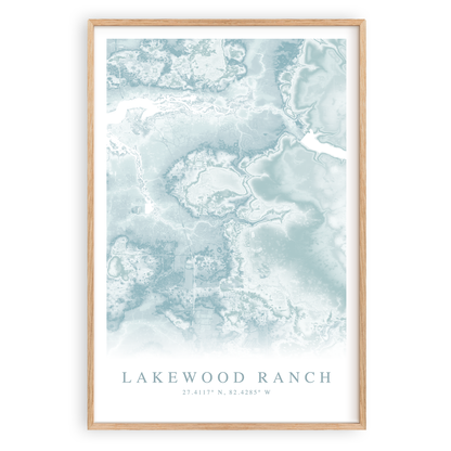 lakewood ranch florida map print in wood frame