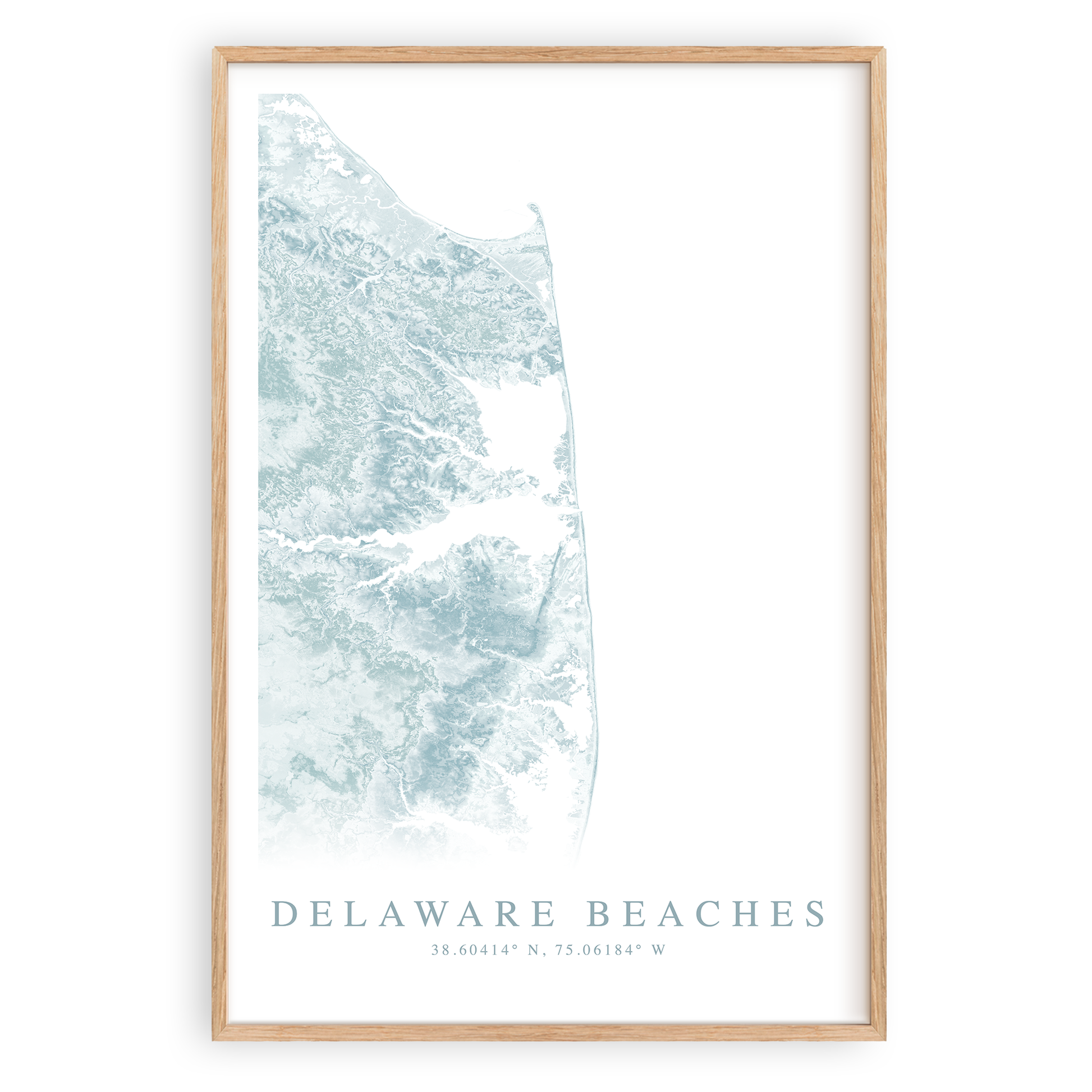 delaware beaches map print in wood frame