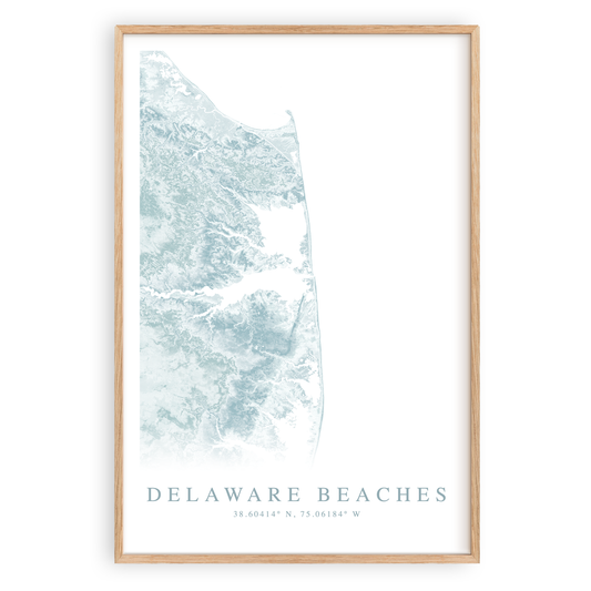 delaware beaches map print in wood frame