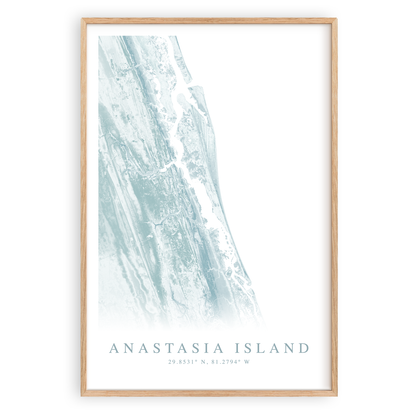 anastasia island florida map print in wood frame