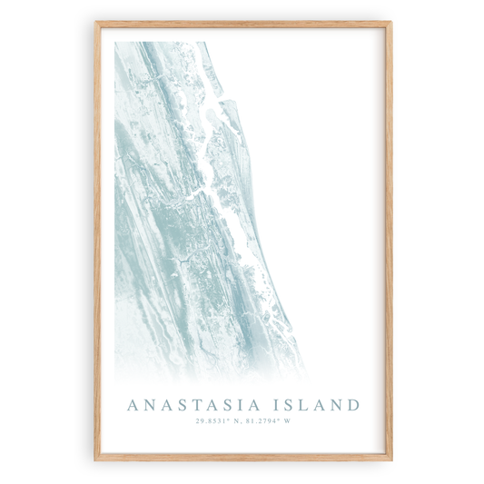 anastasia island florida map print in wood frame