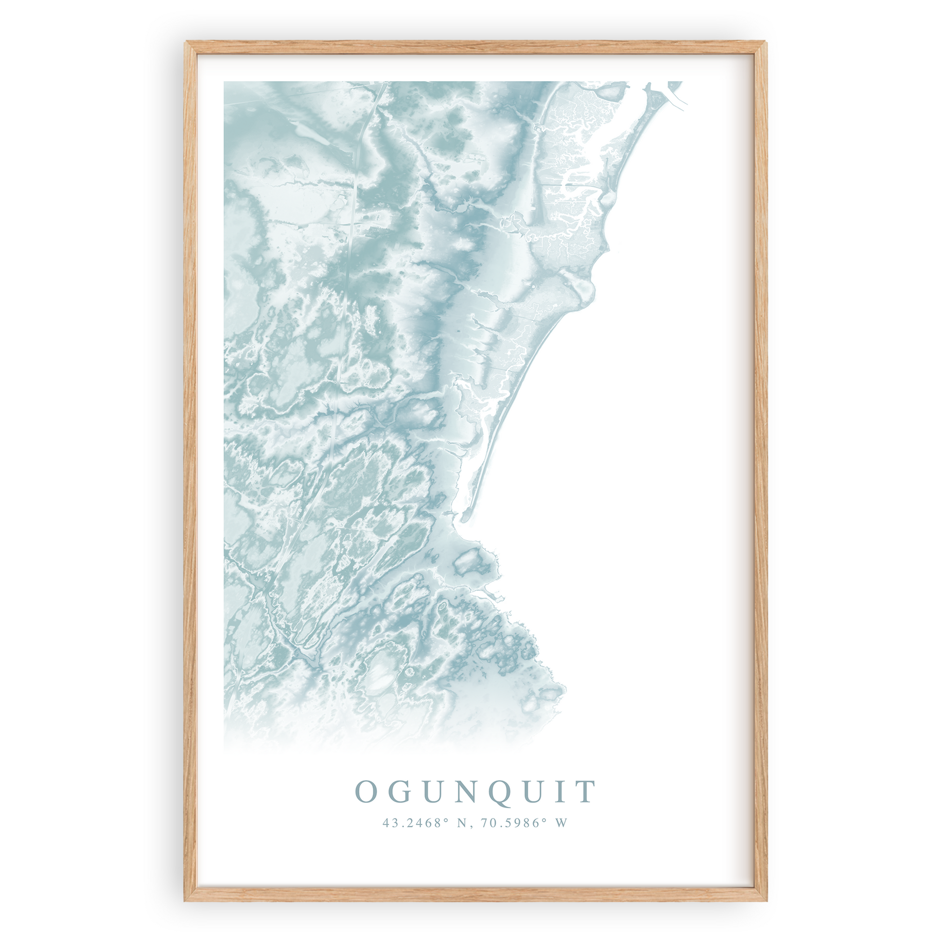 ogunquit maine map print in wood frame