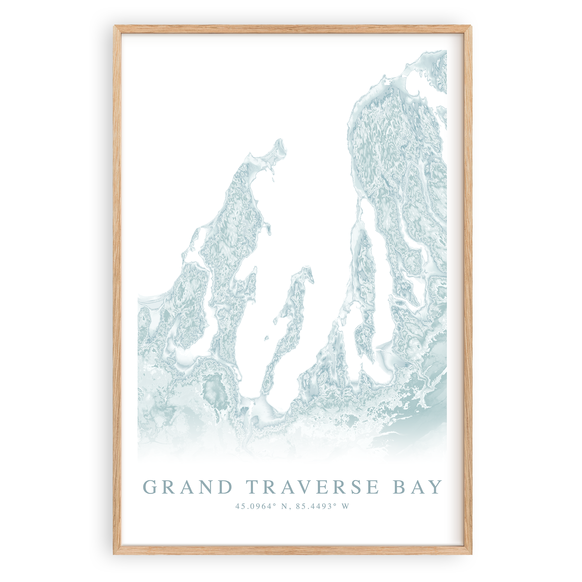 grand traverse bay michigan map print in wood frame