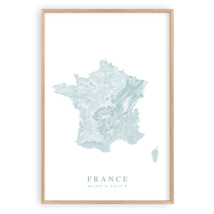 france map print in wood frame